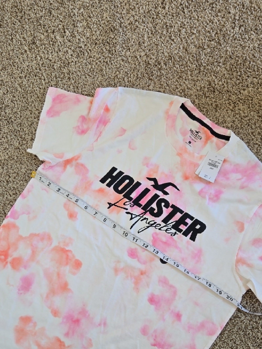 Hollister White Tee with Pink & Coral Tie-Dye and Black Logo - Picture 2 of 2